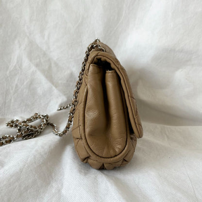 Chanel Tan Quilted Leather Flap Bag With Silver Hardware