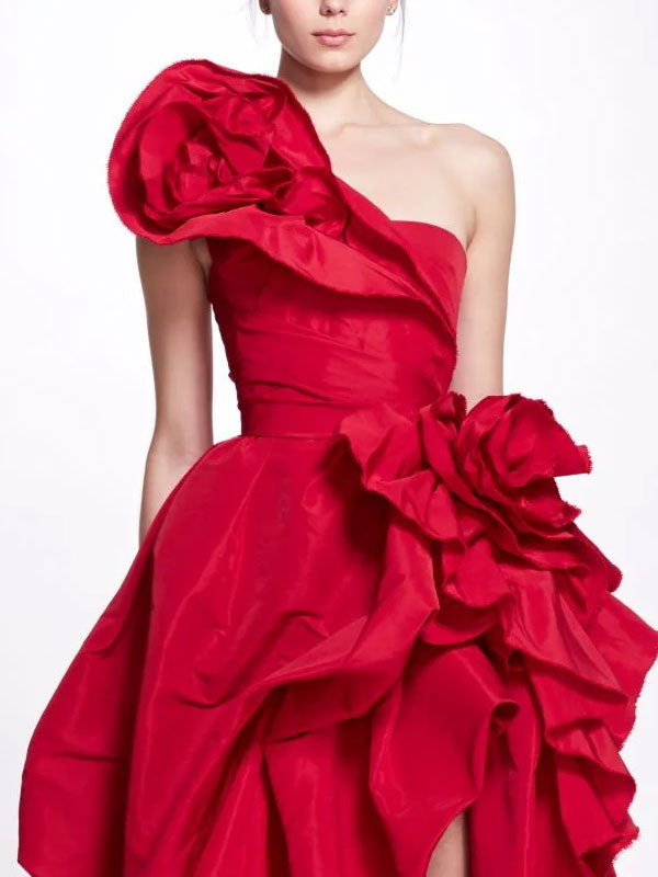 Satin with Delicate Floral Design Women's Evening Dress