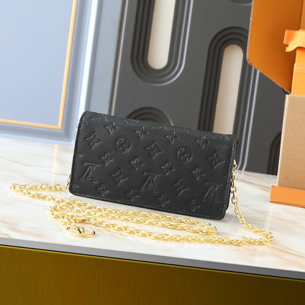 LOUIS VUITTON WALLET ON CHAIN LILY MONOGRAM EMPREINTE BLACK 22CM M46919