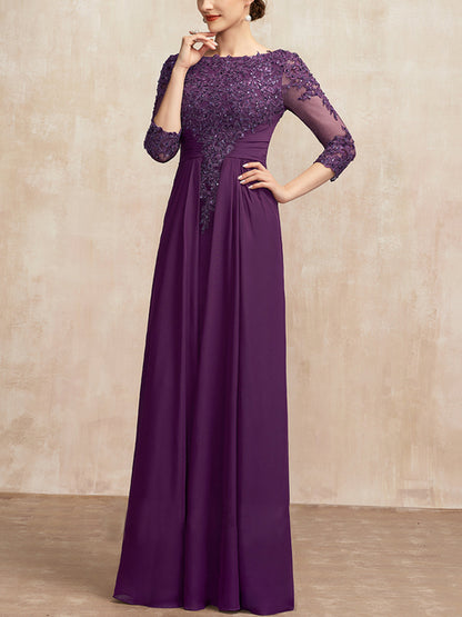 Round Neck Lace Sequins Solid Color Maxi Dress