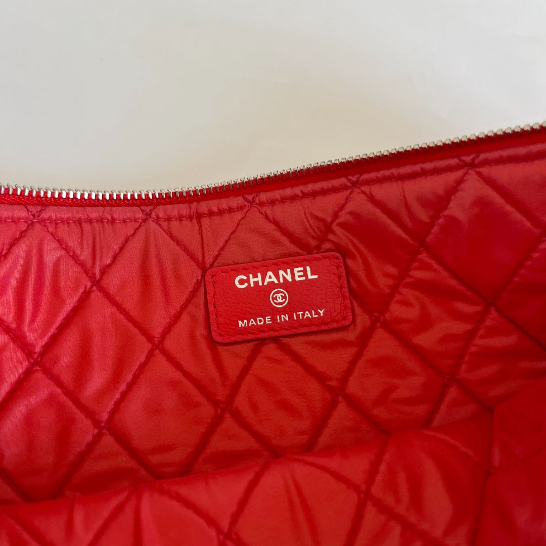 Chanel red python large zip pouch
