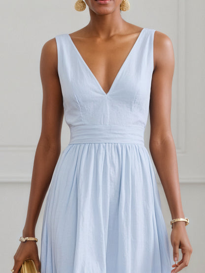 Floral V Neck Sleeveless A-Line Maxi Dress