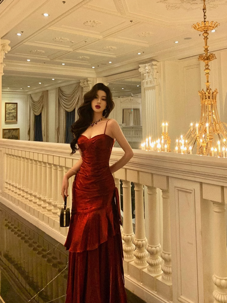 Sexy Mermaid Spaghetti Straps Burgundy 21st Birthday Dress Holiday Party Birthday Outfits For Women DP0192