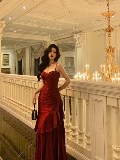 Sexy Mermaid Spaghetti Straps Burgundy 21st Birthday Dress Holiday Party Birthday Outfits For Women DP0192