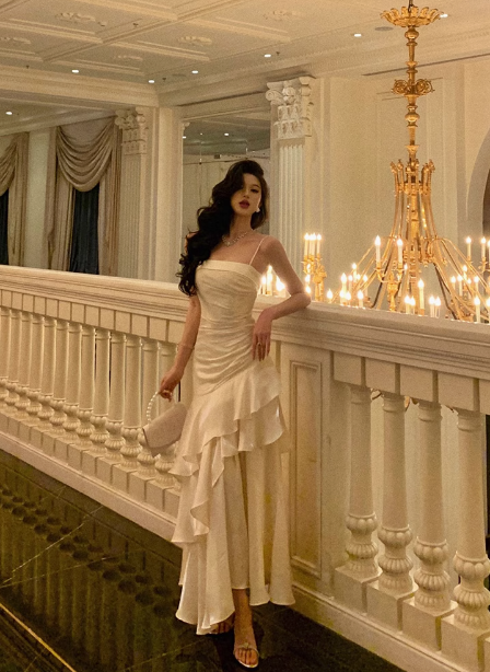 Sexy Mermaid Spaghetti Straps White 21st Birthday Dress Holiday Outfit Birthday Outfits For Women DP0194