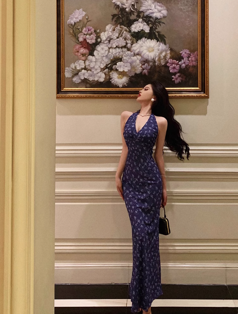 Sexy Mermaid Halter Blue 18th Birthday Dress Long Party Birthday Outfits For Women DP0185