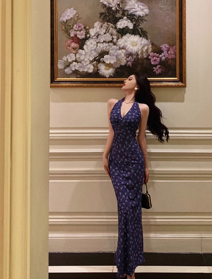 Sexy Mermaid Halter Blue 18th Birthday Dress Long Party Birthday Outfits For Women DP0185