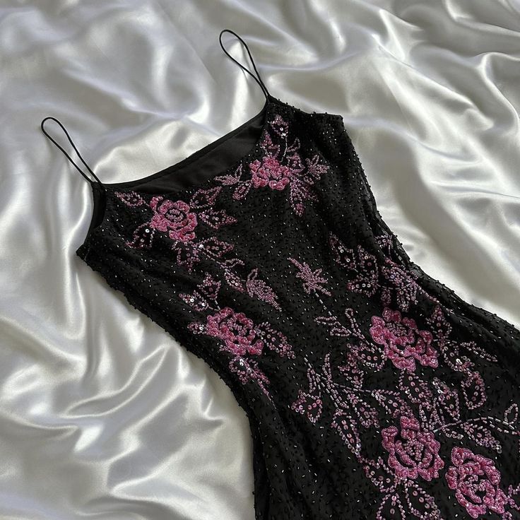 Black Retro Elegant Pink Beaded Chiffon Prom Dress Evening Dress Birthday Party Dress SH3595