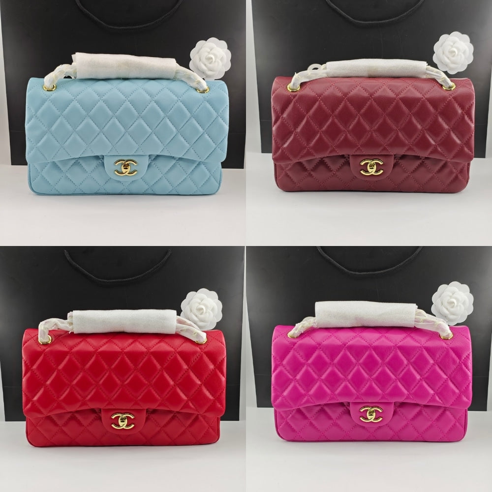 CHANEL CLASSIC 11.12 HANDBAG GOLD TONE METAL LIGHT BLUE 30CM