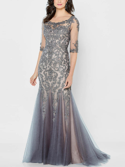 Round Neck Lace Mesh Maxi Dress