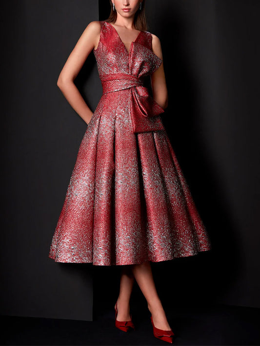 V-Neck Sleeveless Print Midi Dress