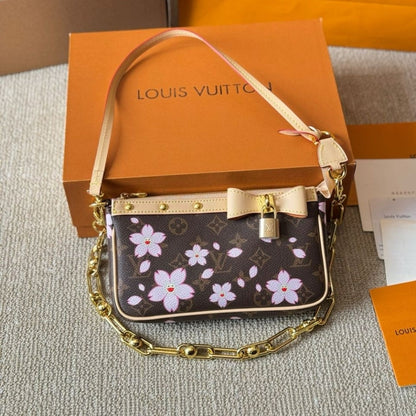LOUIS VUITTON X MURAKAMI POCHETTE ACCESSOIRES SAKURA BROWN 22CM M13666