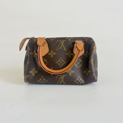 Louis Vuitton Brown Monogram Canvas Mini Speedy Shoulder Bag w Strap