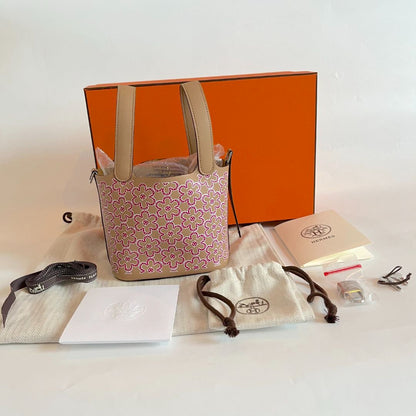 Hermès Micro Lucky Daisy Picotin 14 Swift Chai / Rose / White