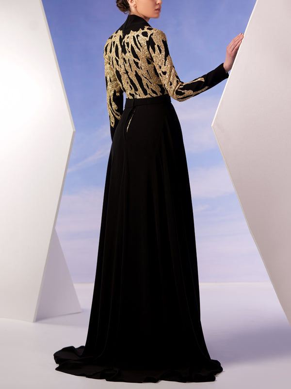 Long Sleeve Embroidered Lace Gown