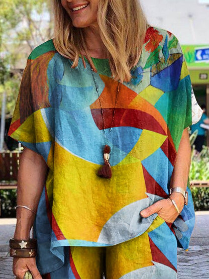 Geometric Print Shorts Women's Suit