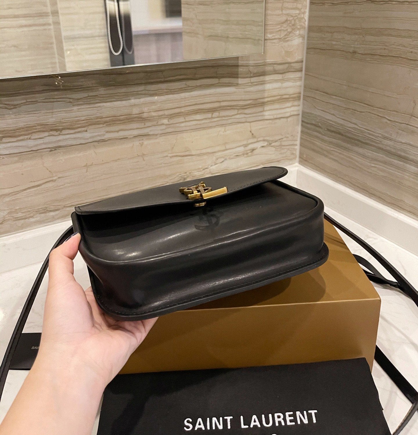 SAINT LAURENT  Smooth Calfskin Classic Monogram Small Kaia Satchel Black