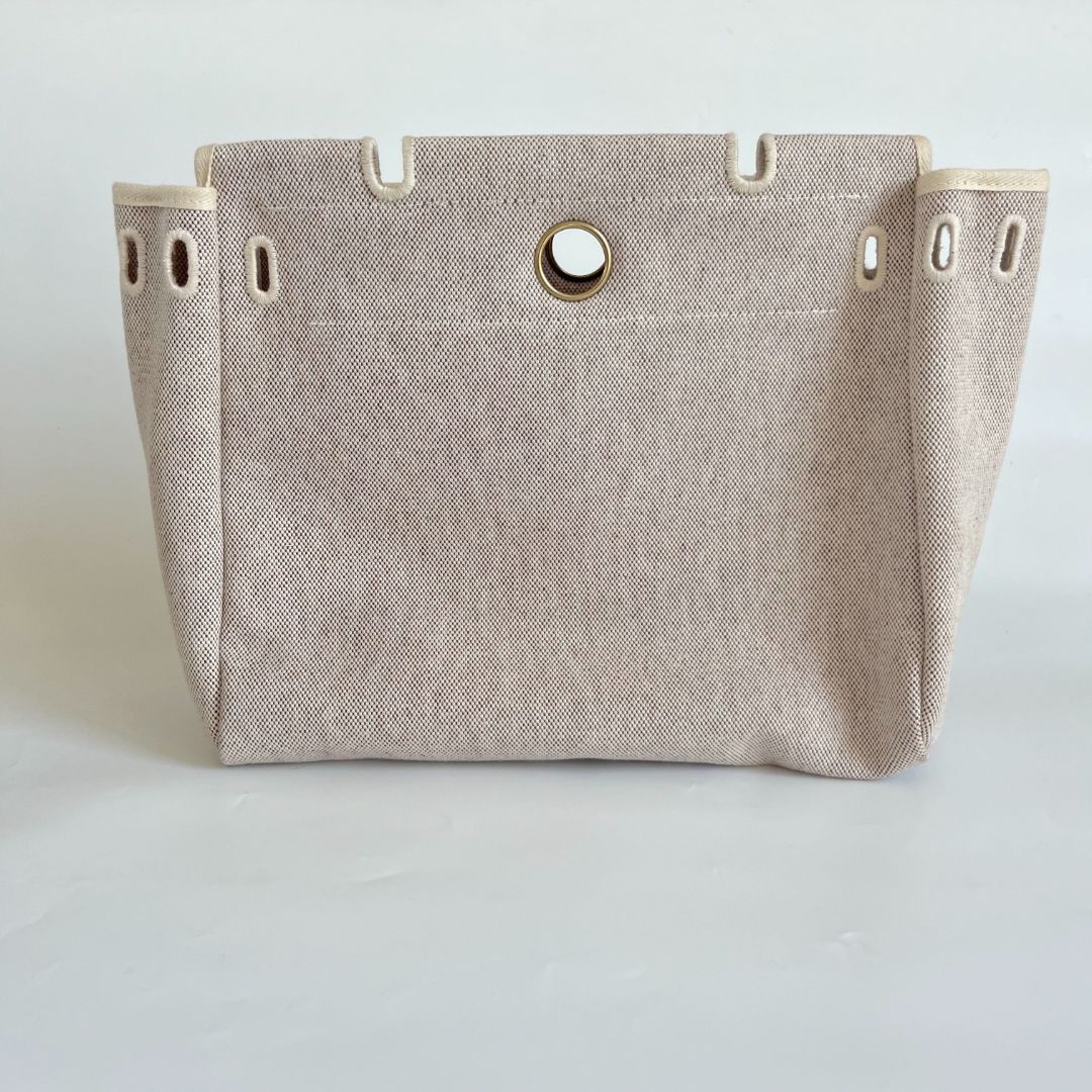 Hermes Chocolate Brown/Beige Toile and Leather Herbag 31 Bag