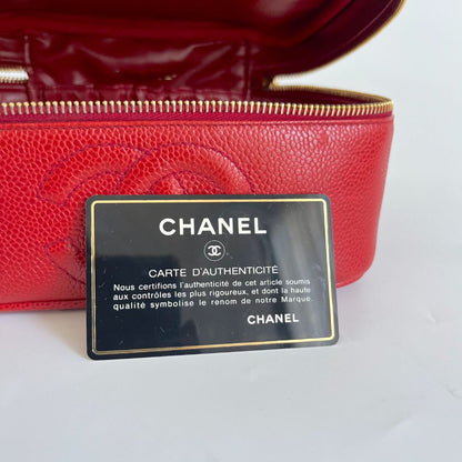 Chanel Red Caviar Leather Vanity Vintage Top Handle Bag