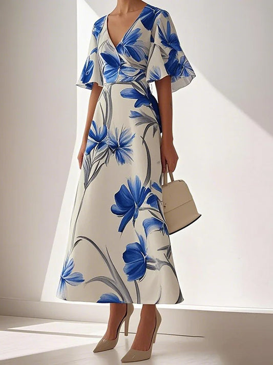 V-neck Print Maxi Dress