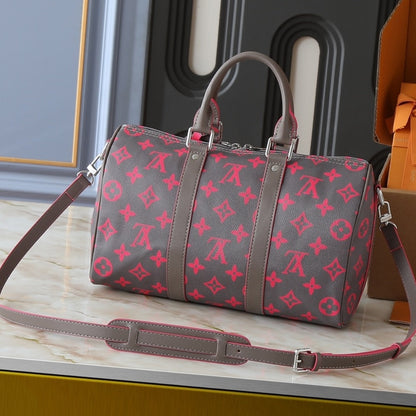 LOUIS VUITTON KEEPALL BANDOULIÈRE 35 GRAY AND PINK 34CM M15023