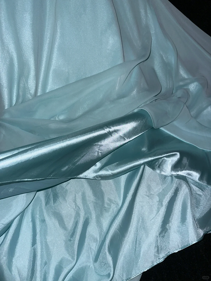 Blue Mermaid V Neck Beaded Chiffon Satin Long Prom Dress Party Dress SH3070