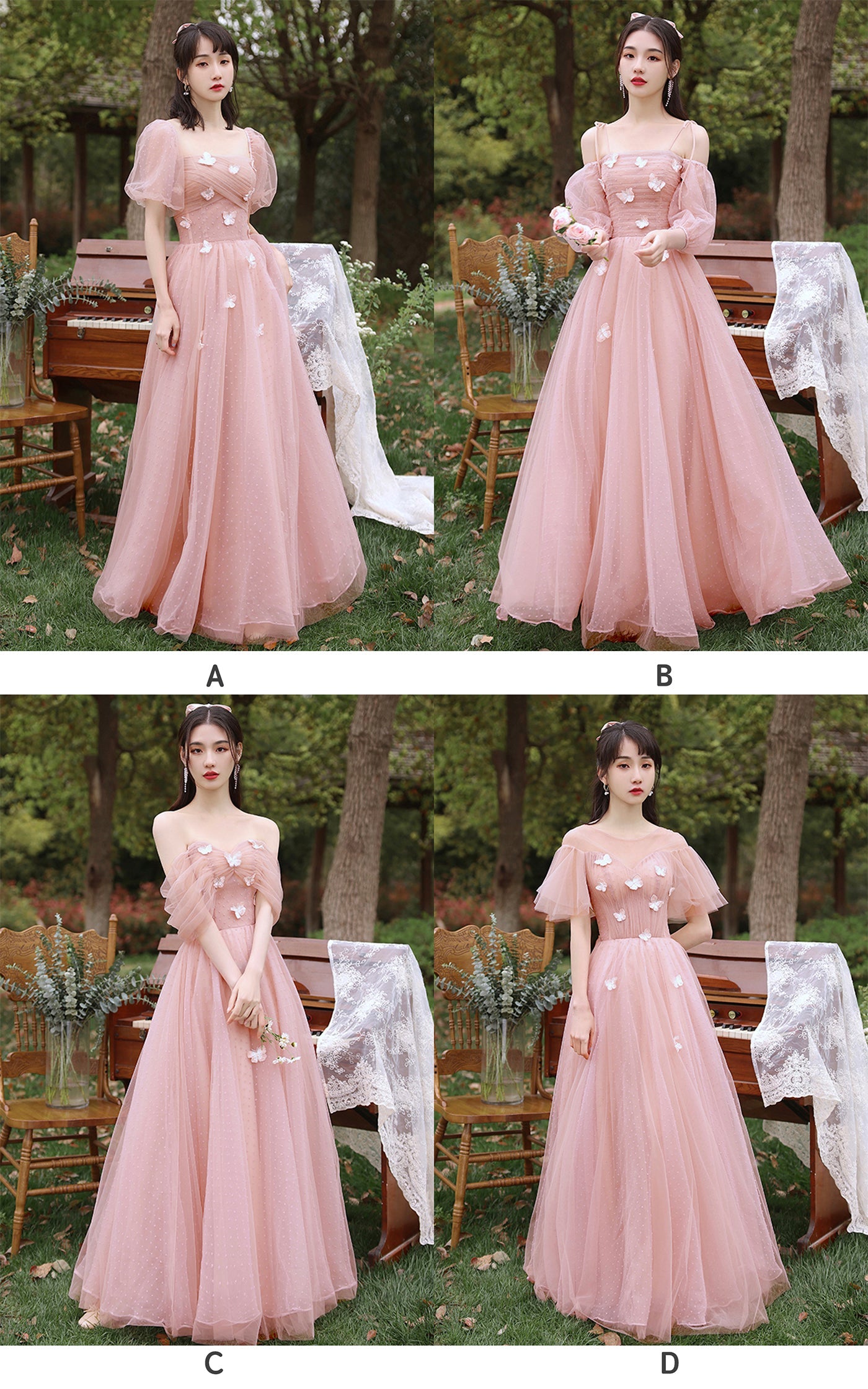 Pink Tulle Long A-Line Prom Dress, Cute Pink Evening Party Dress