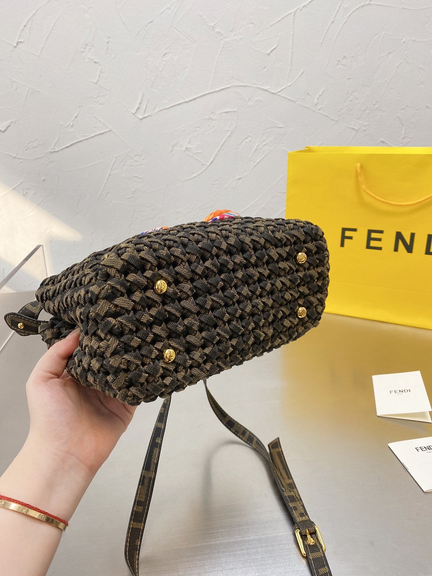 Fendi Peekaboo Iconic Mini Jacquard Fabric Interlace Bag