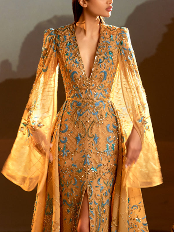 Mermaid High Neck Satin Ruffle Gown