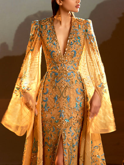 Mermaid High Neck Satin Ruffle Gown