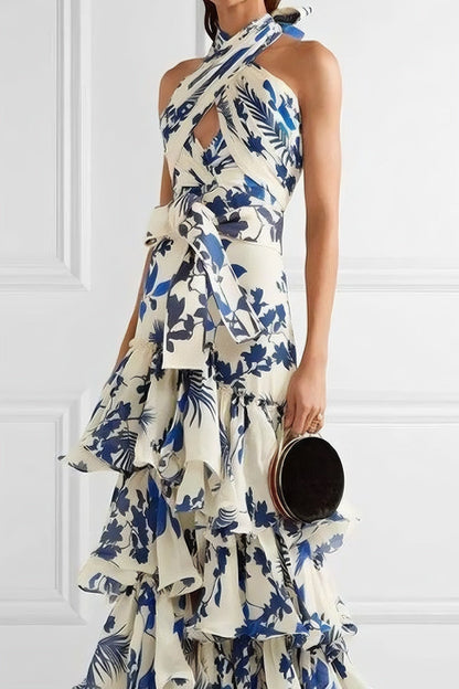 loveedsTM-Bohemian resort style strappy Lolita skirt printed dress