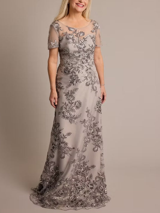 Round Neck Mesh Lace Maxi Dress