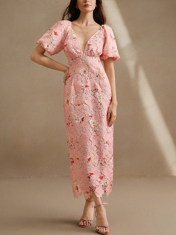 Women's Woven Water-Soluble Bubble Short Sleeved Dress