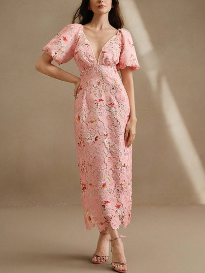 Women's Woven Water-Soluble Bubble Short Sleeved Dress