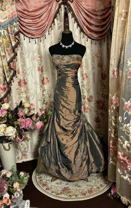 Brown vintage elegant fashion exquisite beaded long floor length satin ball gown, evening gown, party dress gh3926