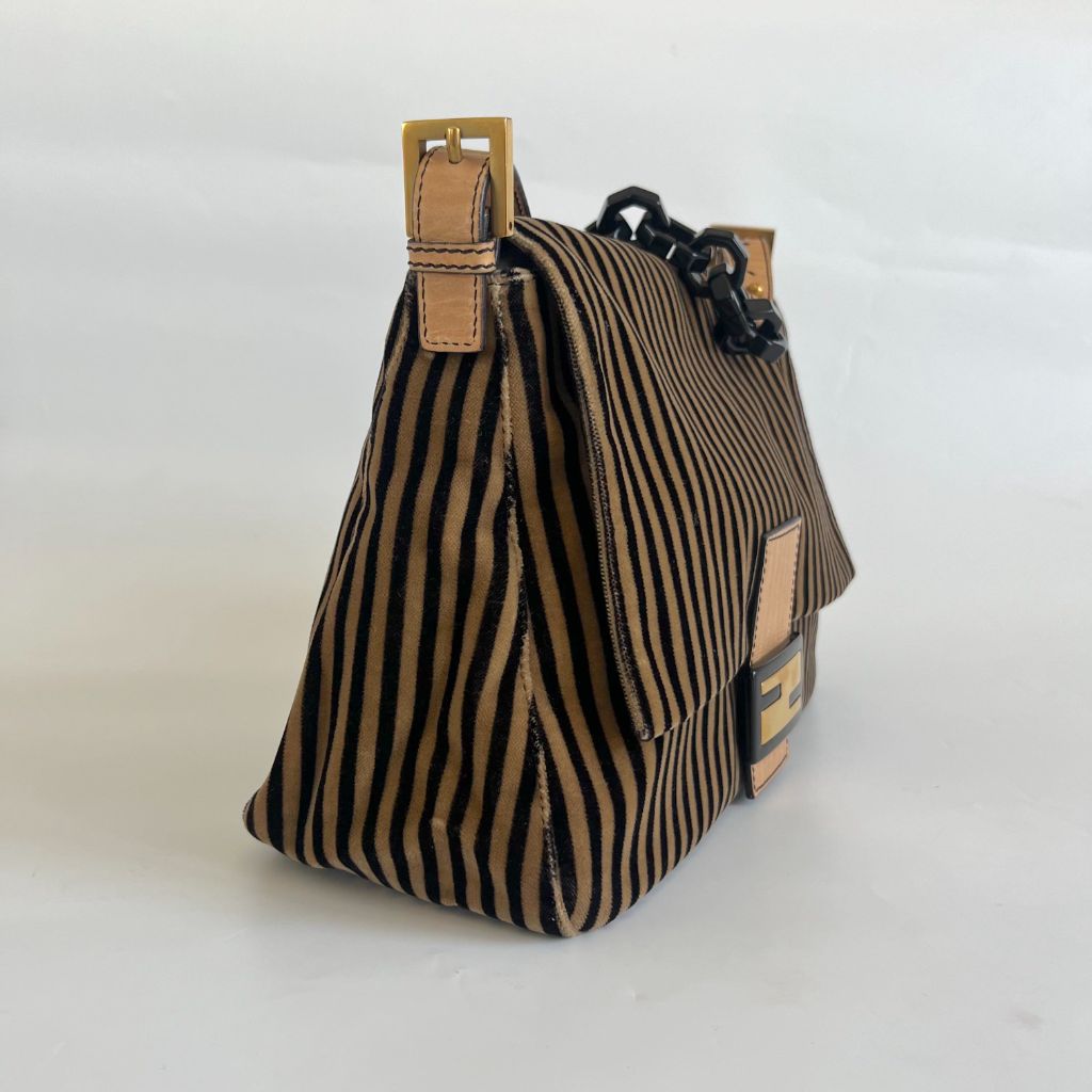Fendi striped velvet FF flap shoulder vintage bag
