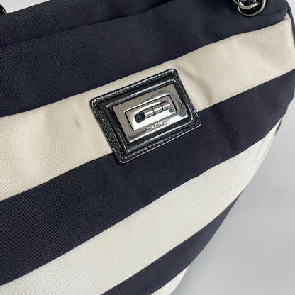 Chanel black and white ridged satin shoulder bag