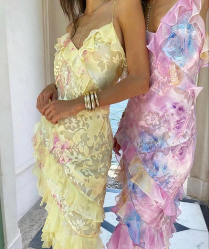 Yellow fashion elegant layered tulle long ball gown backless mermaid slim fit evening gown party dress gh2797