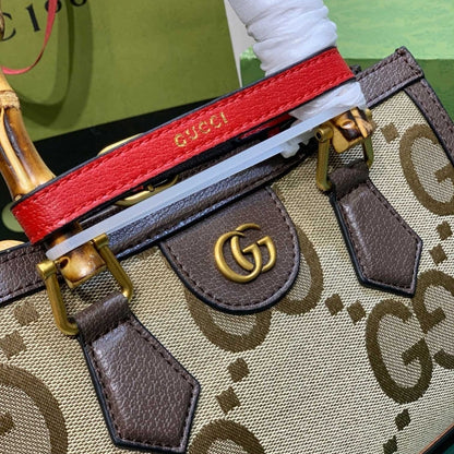 GUCCI DIANA JUMBO GG MINI TOTE BAG CAMEL EBONY 27CM