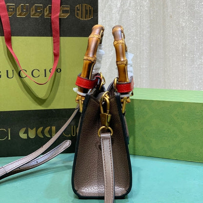 GUCCI DIANA JUMBO GG MINI TOTE BAG CAMEL EBONY 27CM