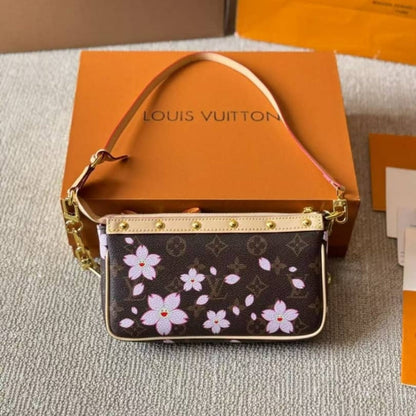 LOUIS VUITTON X MURAKAMI POCHETTE ACCESSOIRES SAKURA BROWN 22CM M13666