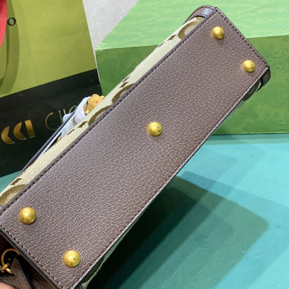 GUCCI DIANA JUMBO GG MINI TOTE BAG CAMEL EBONY 27CM