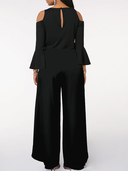 Women's Sequin Solid Color V Neck Jumpsuit