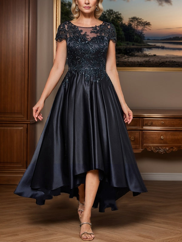 Round Neck Lace Solid Color Midi Dress