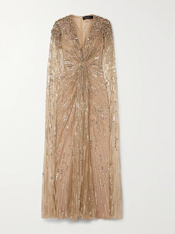 V-Neck Sequin Solid Color Maxi Dress