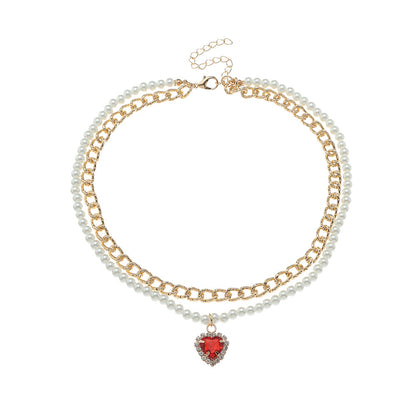 All-match love metal pearl love stacking necklace