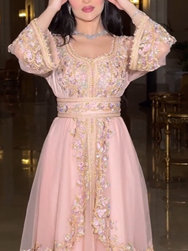 Women's Long Sleeve Embroidered Kaftan Dress