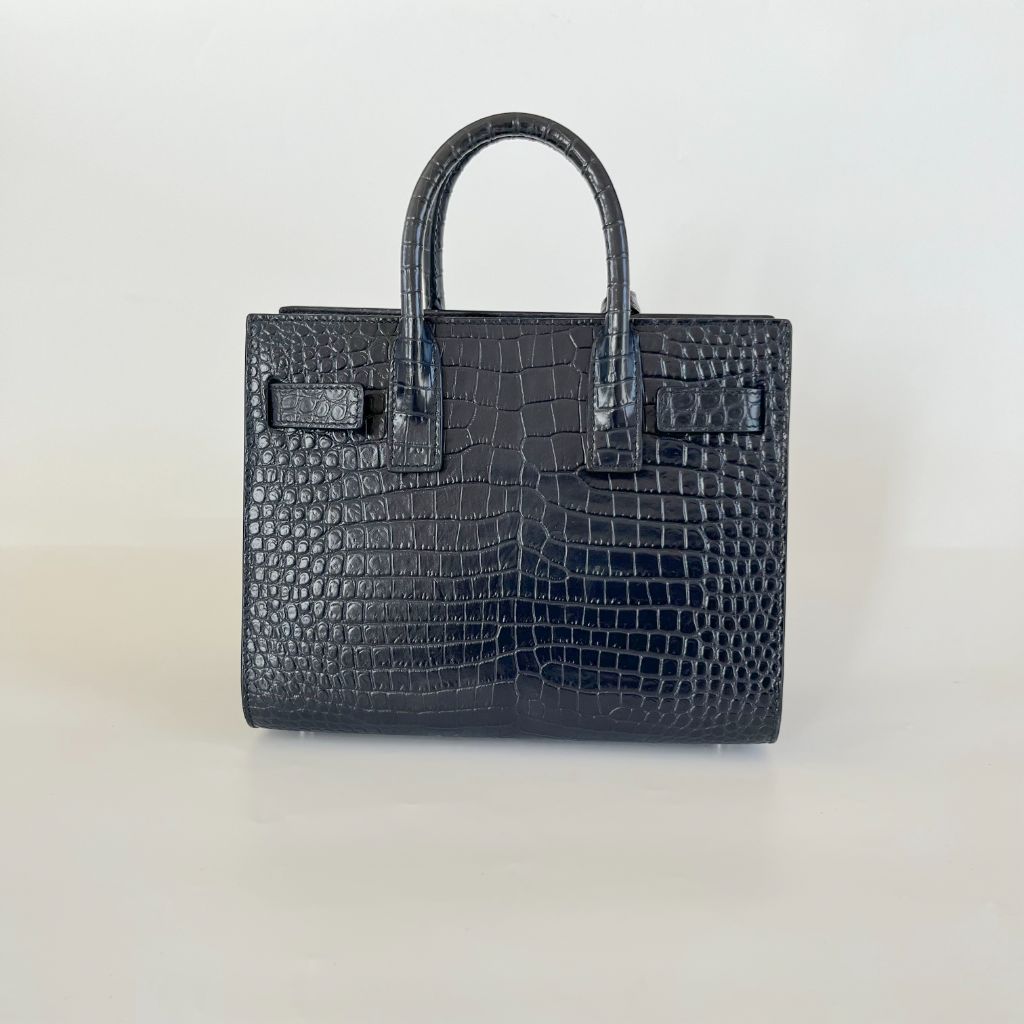 Saint Laurent navy croc embossed shiny leather Nano Sac De Jour bag