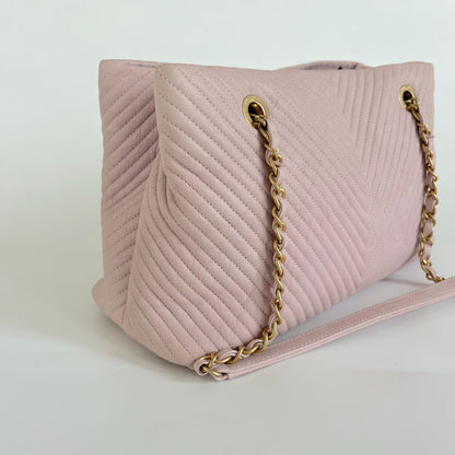 Chanel Chevron Leather Tote Bag Pink
