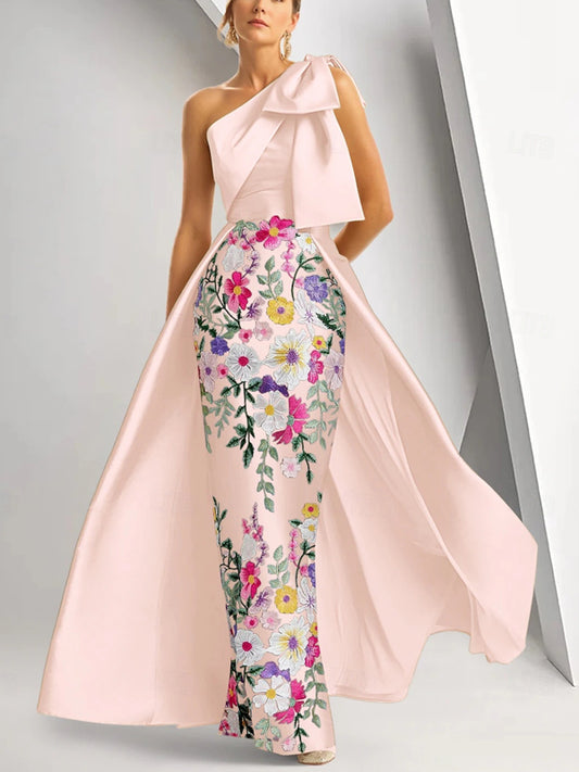 Floral Embroidery Elegant Satin Mother of the Bride Dress